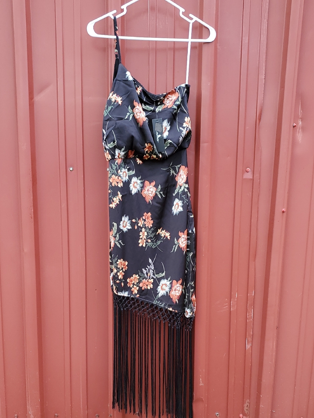 NWT Lulu's Black One-Shoulder "Lets Be  Fringe" Dress Size XS